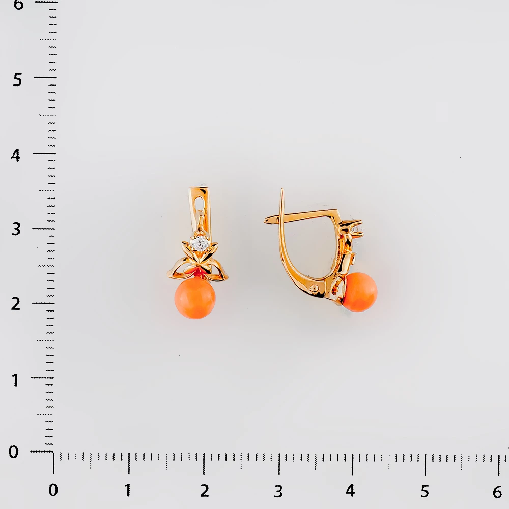 Серьги с кораллом из красного золота 585 пробы