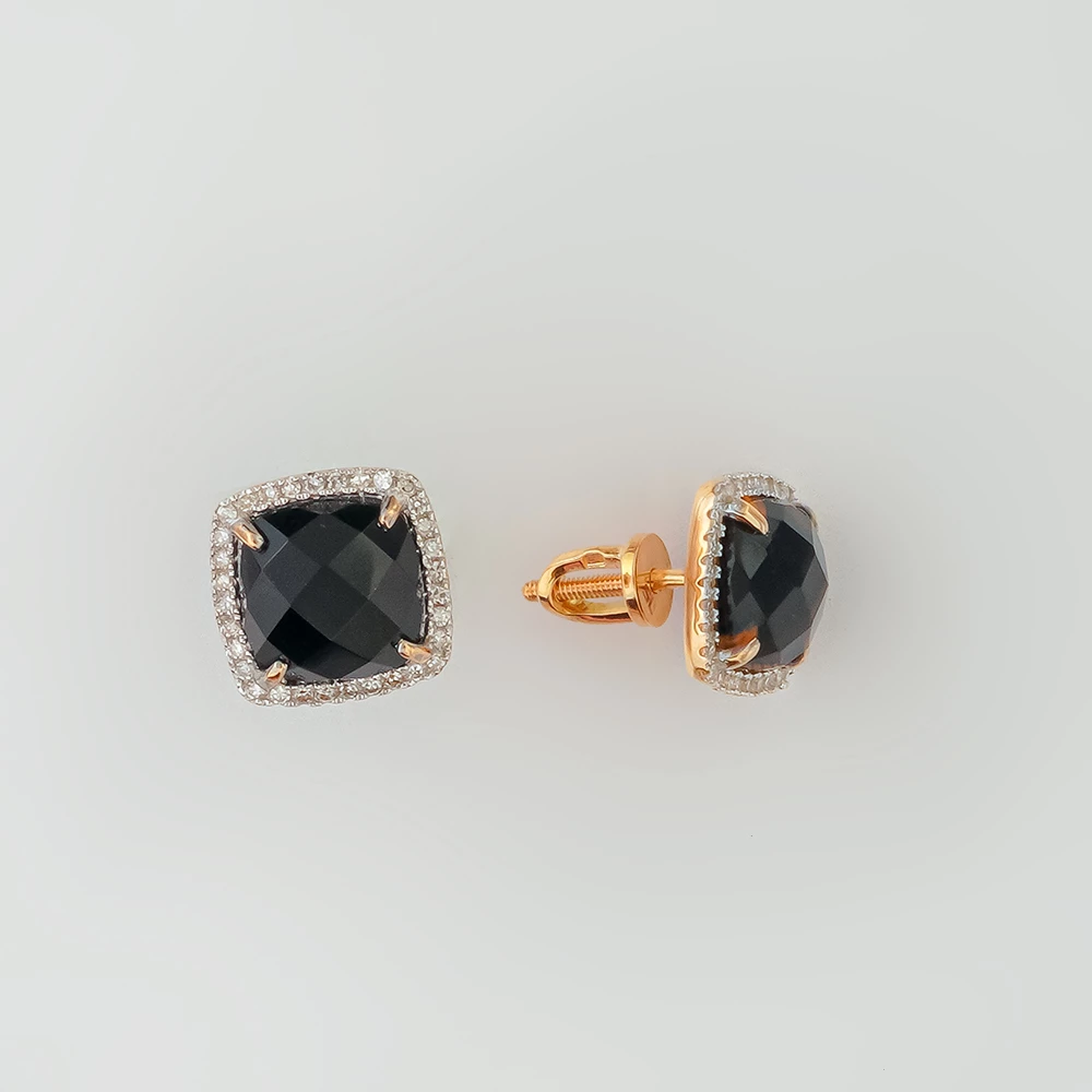 Серьги с агатом из красного золота 585 пробы