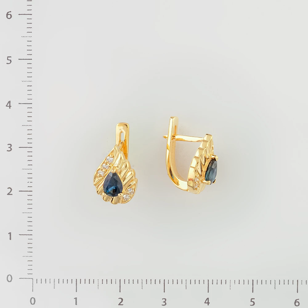 Серьги с сапфиром из желтого золота 585 пробы