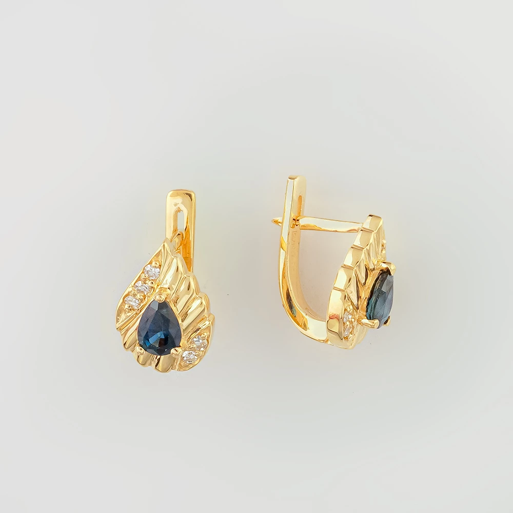 Серьги с сапфиром из желтого золота 585 пробы