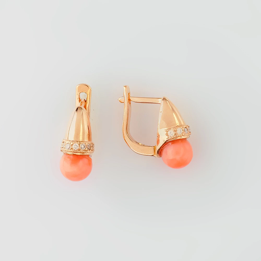 Серьги с кораллом из красного золота 585 пробы