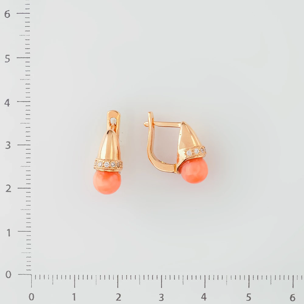 Серьги с кораллом из красного золота 585 пробы