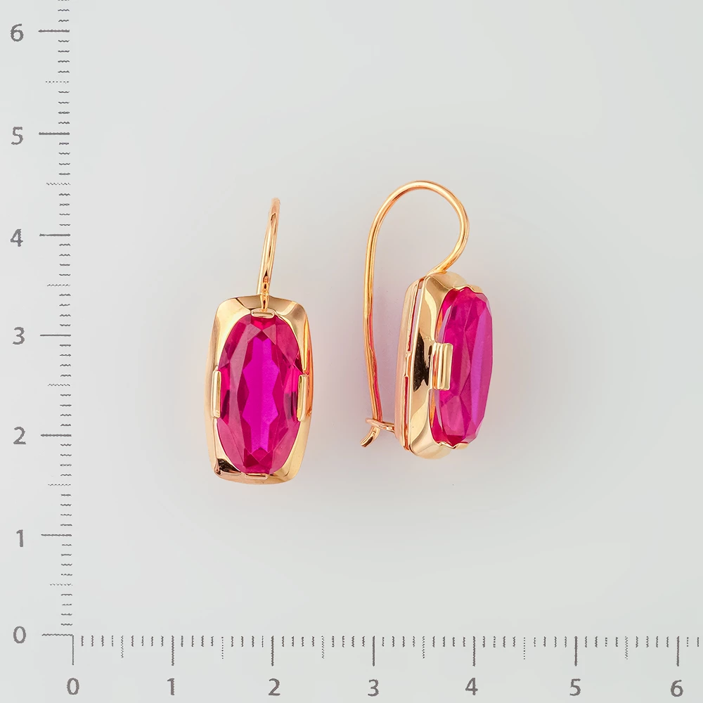 Серьги с корундом синтетическим из красного золота 583 пробы