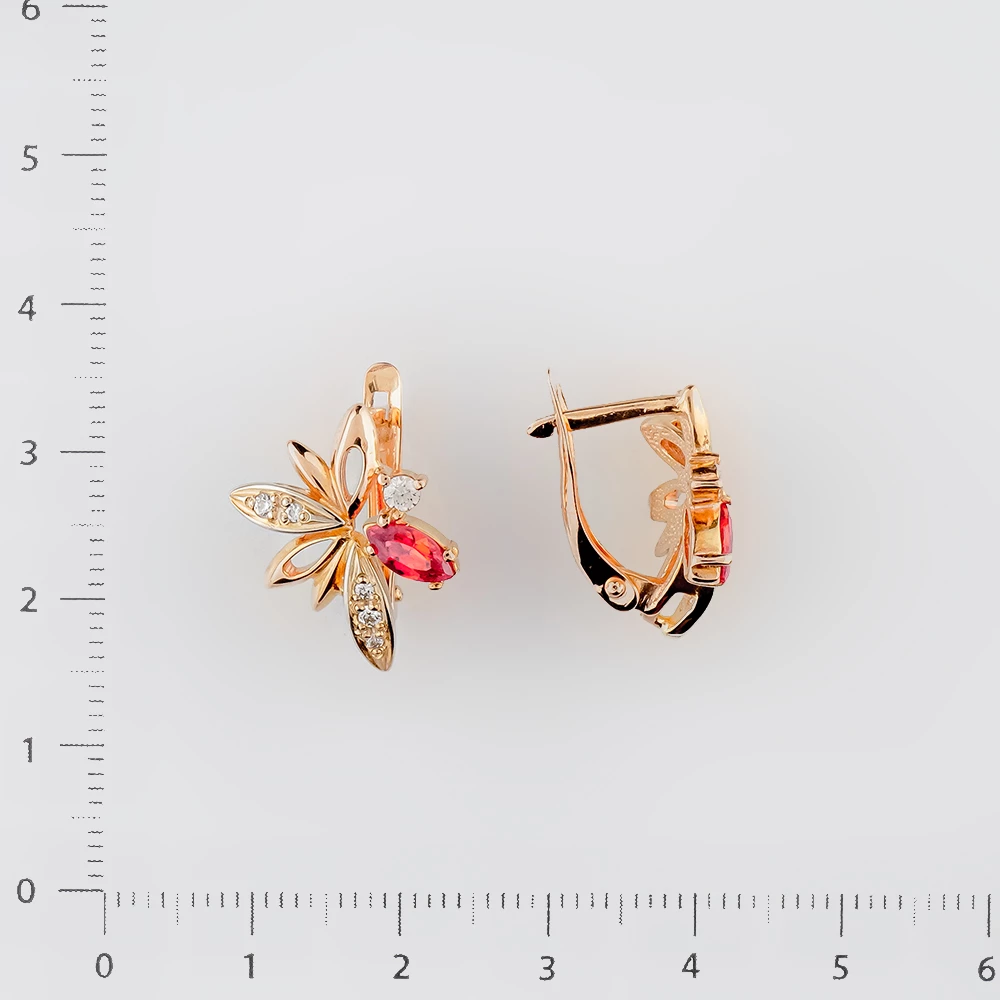 Серьги с фианитом из красного золота 585 пробы
