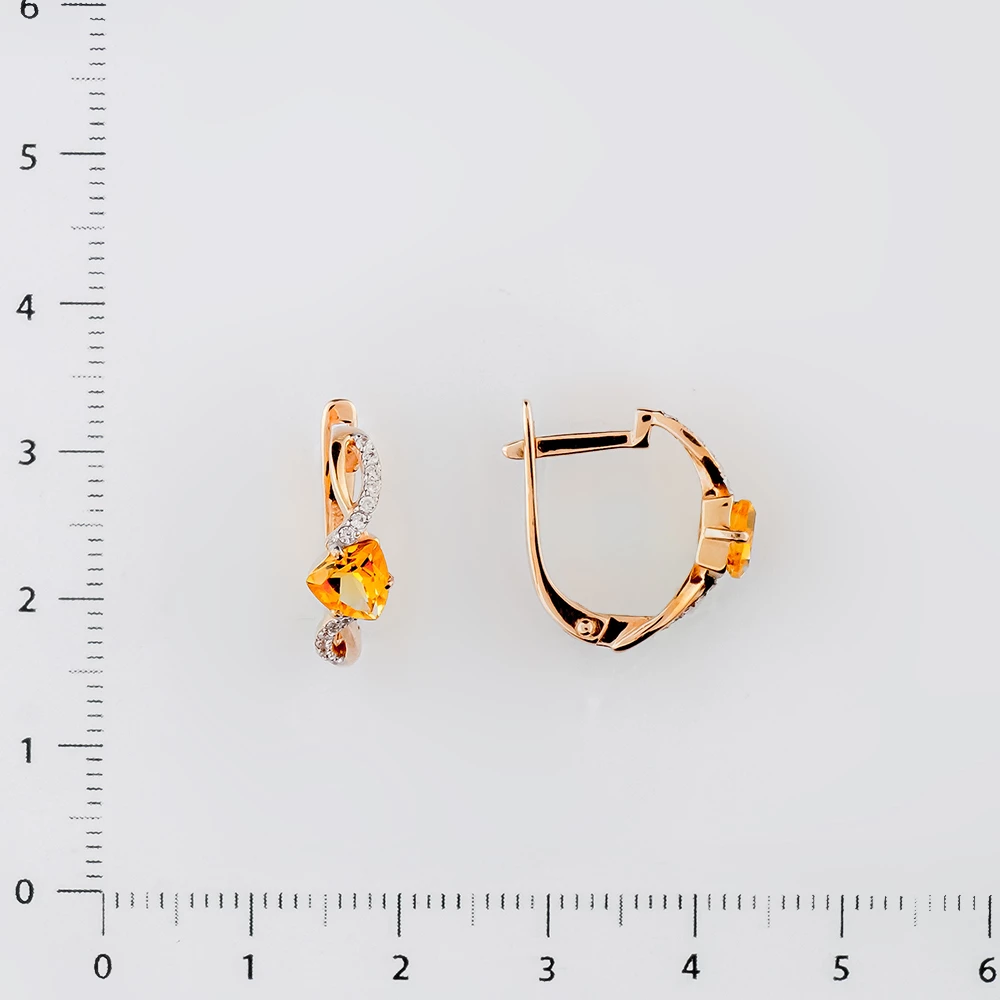 Серьги с цитрином из красного золота 585 пробы