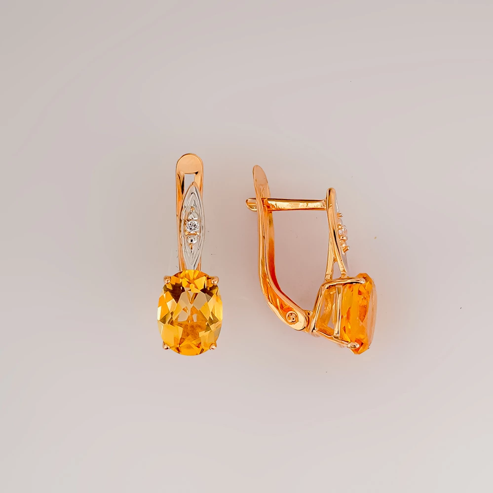Серьги с цитрином из красного золота 585 пробы