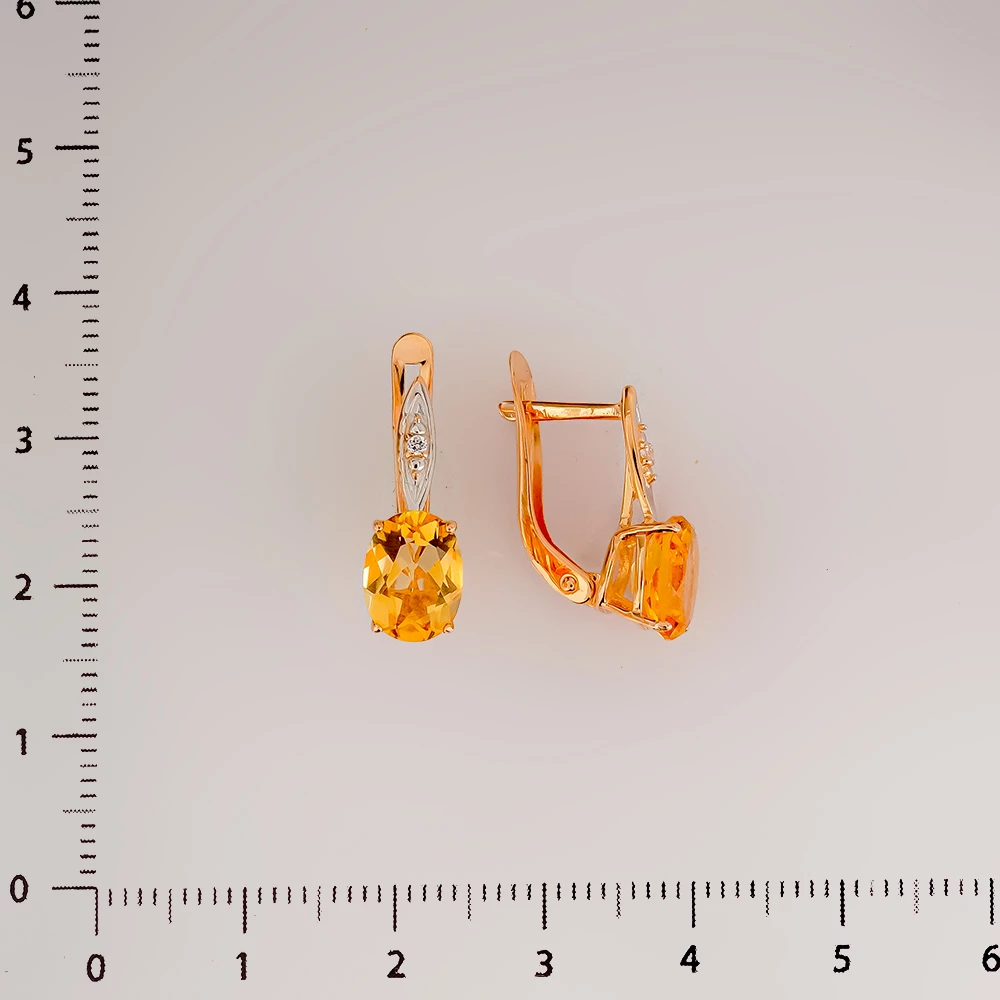 Серьги с цитрином из красного золота 585 пробы