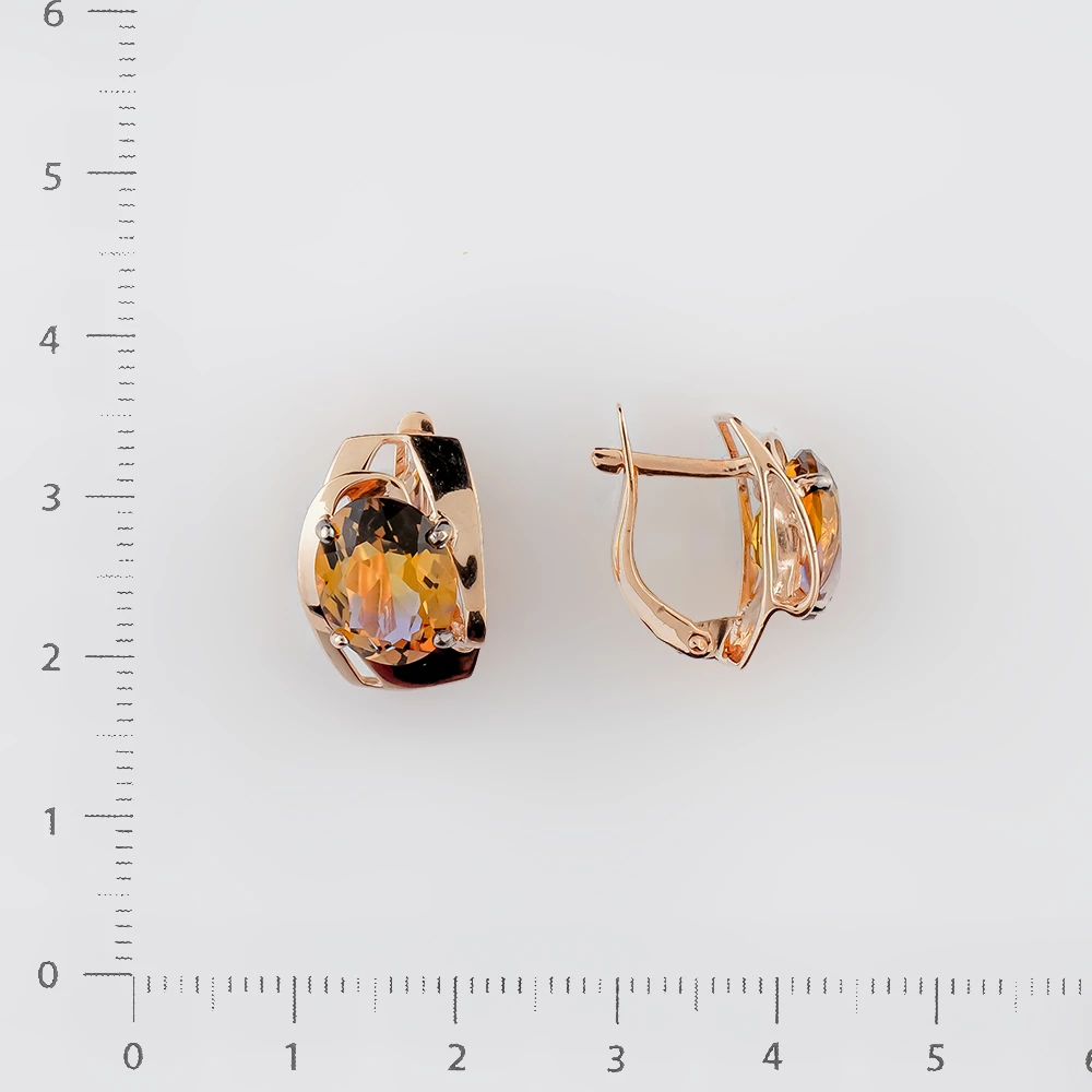 Серьги с цитрином из красного золота 585 пробы