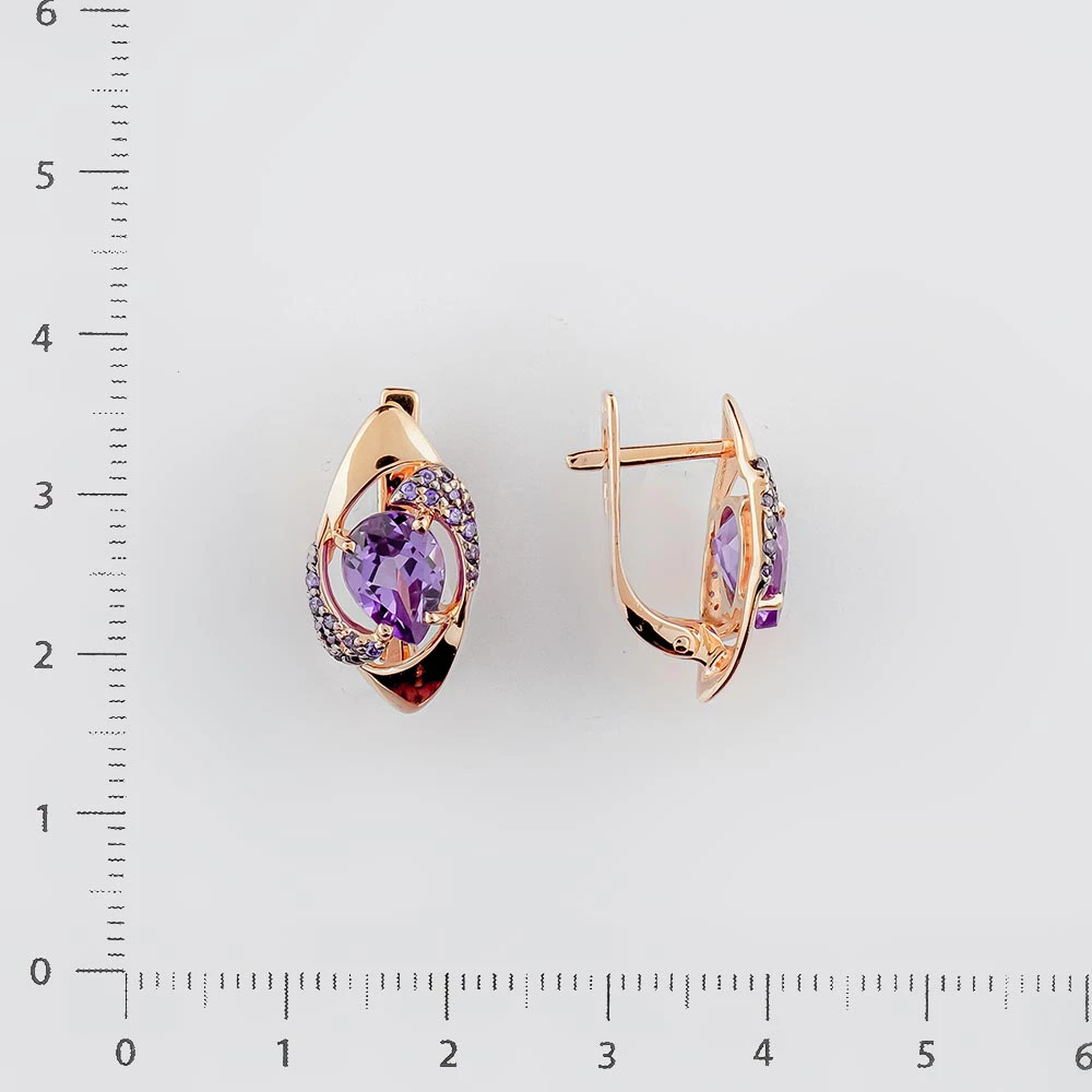 Серьги с аметистом из красного золота 585 пробы