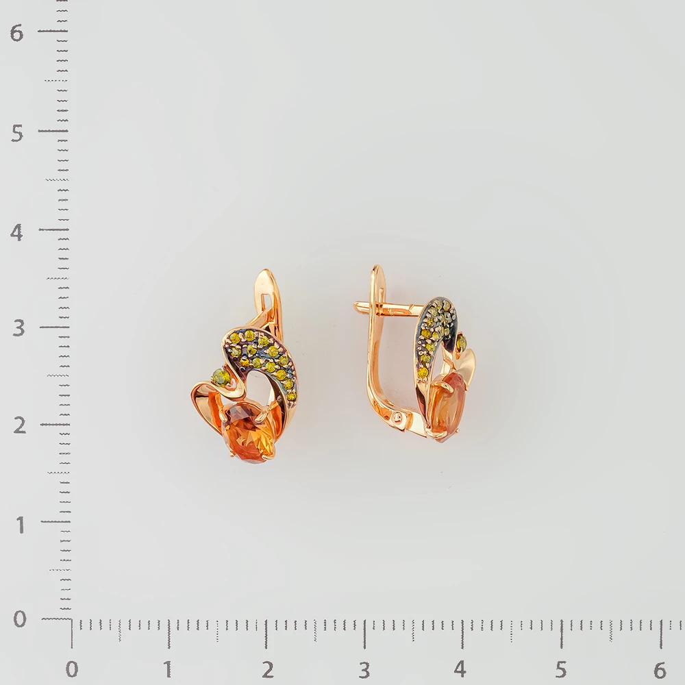 Серьги с цитрином из красного золота 585 пробы