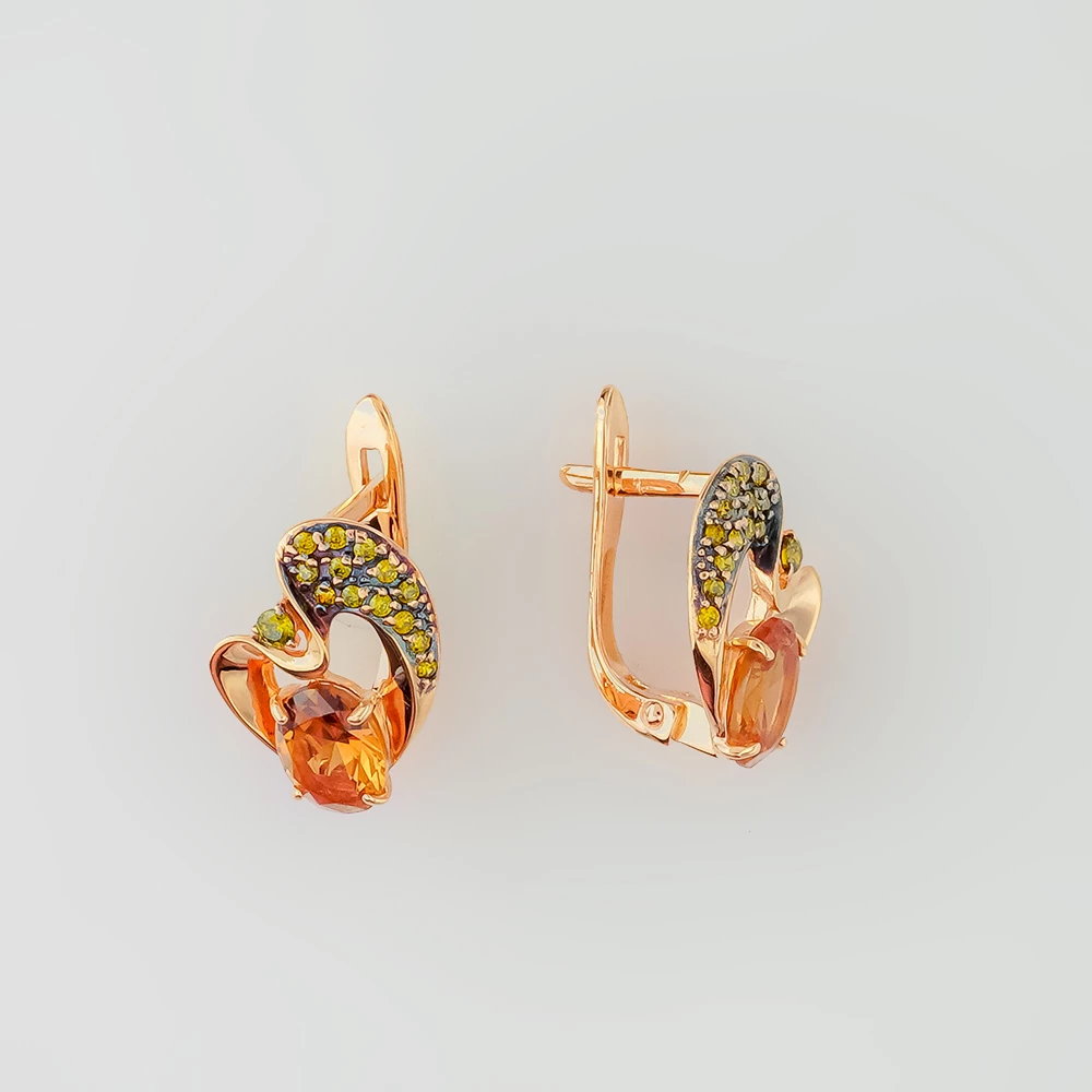 Серьги с цитрином из красного золота 585 пробы