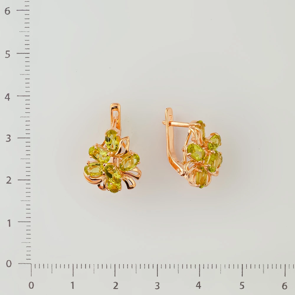 Серьги с хризолитом из красного золота 585 пробы