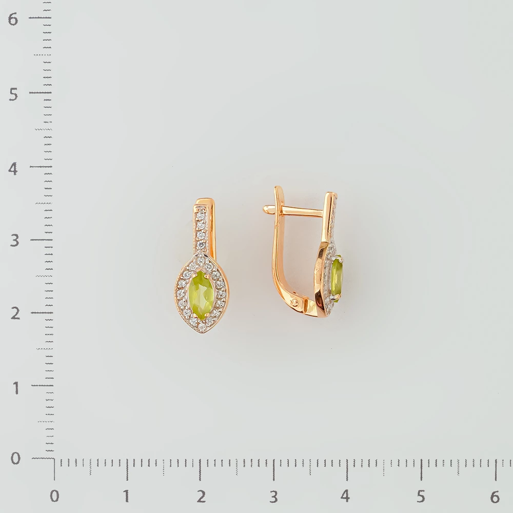 Серьги с хризолитом из красного золота 585 пробы