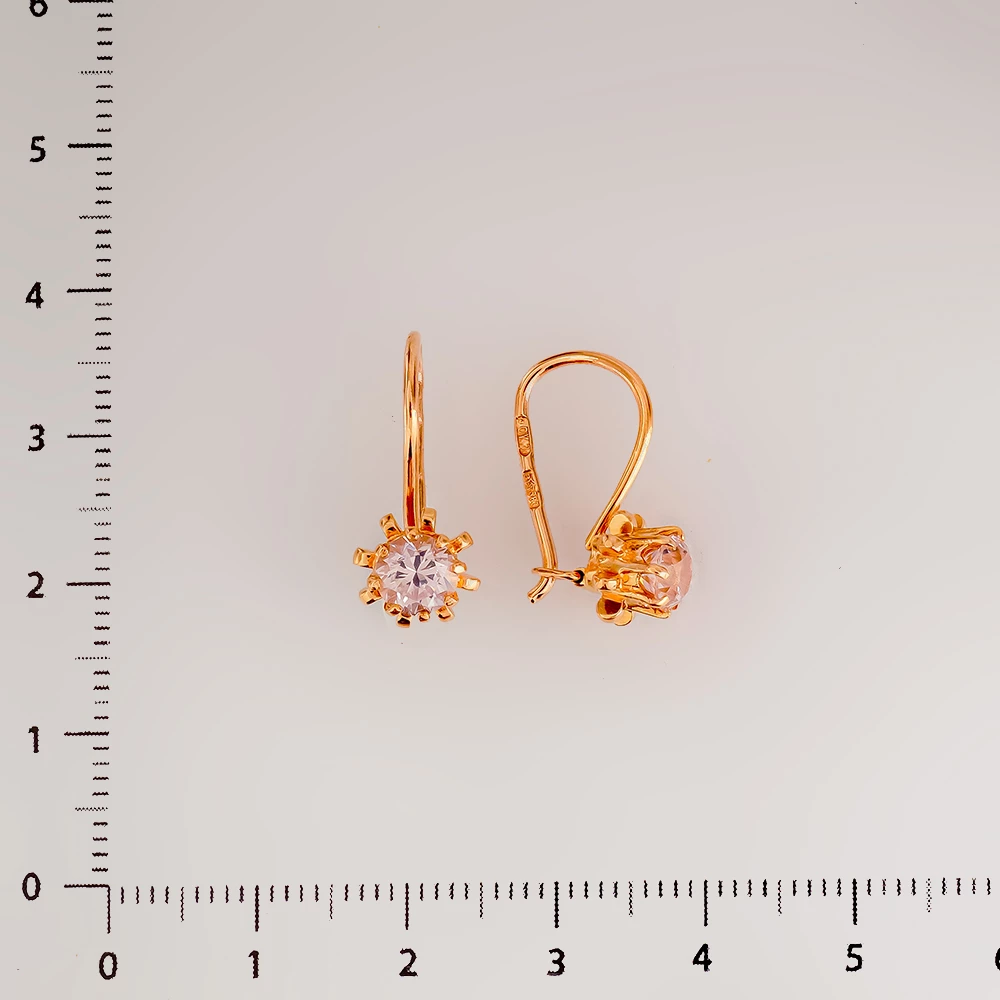 Серьги с фианитом из красного золота 583 пробы