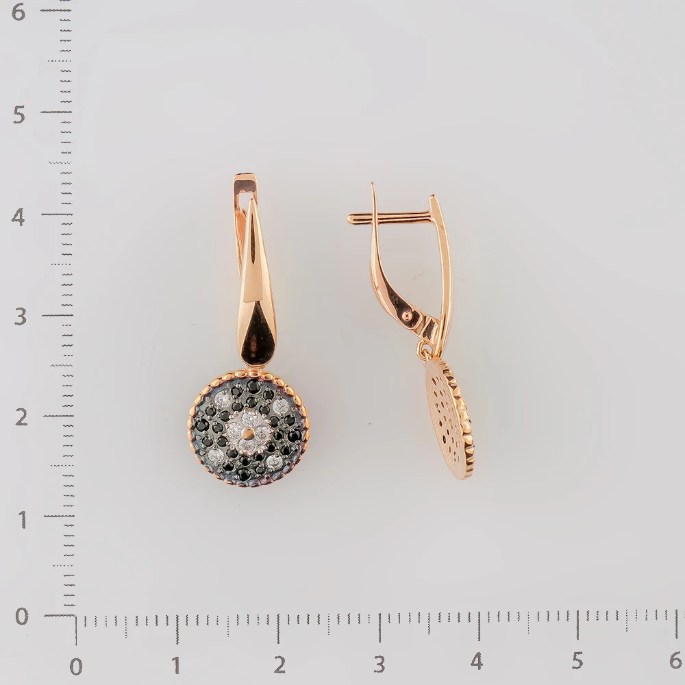 Серьги с фианитом из красного золота 585 пробы