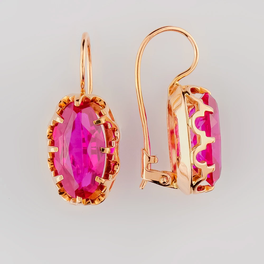 Серьги с корундом синтетическим из красного золота 583 пробы