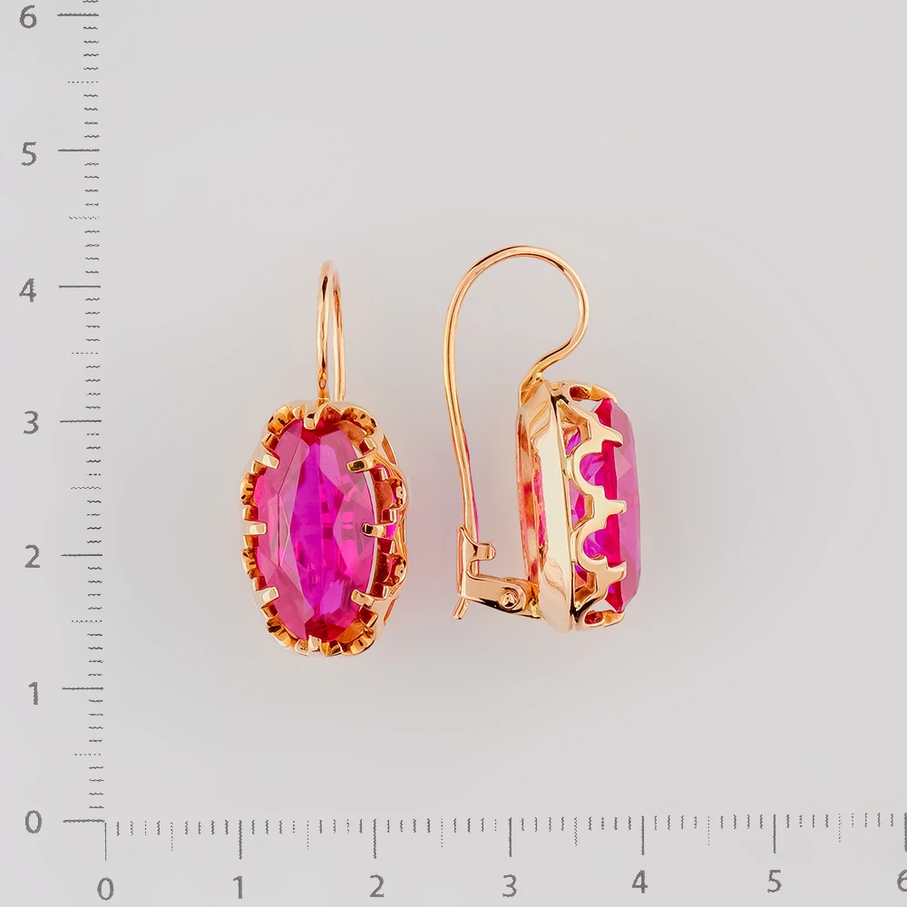 Серьги с корундом синтетическим из красного золота 583 пробы