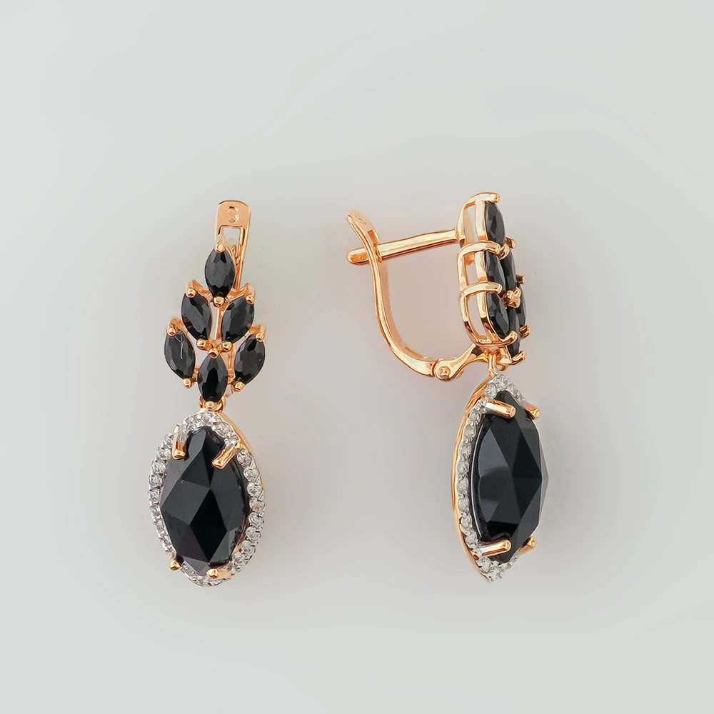 Серьги с ониксом из красного золота 585 пробы