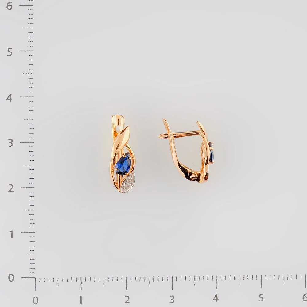 Серьги с сапфиром синтетическим из красного золота 585 пробы