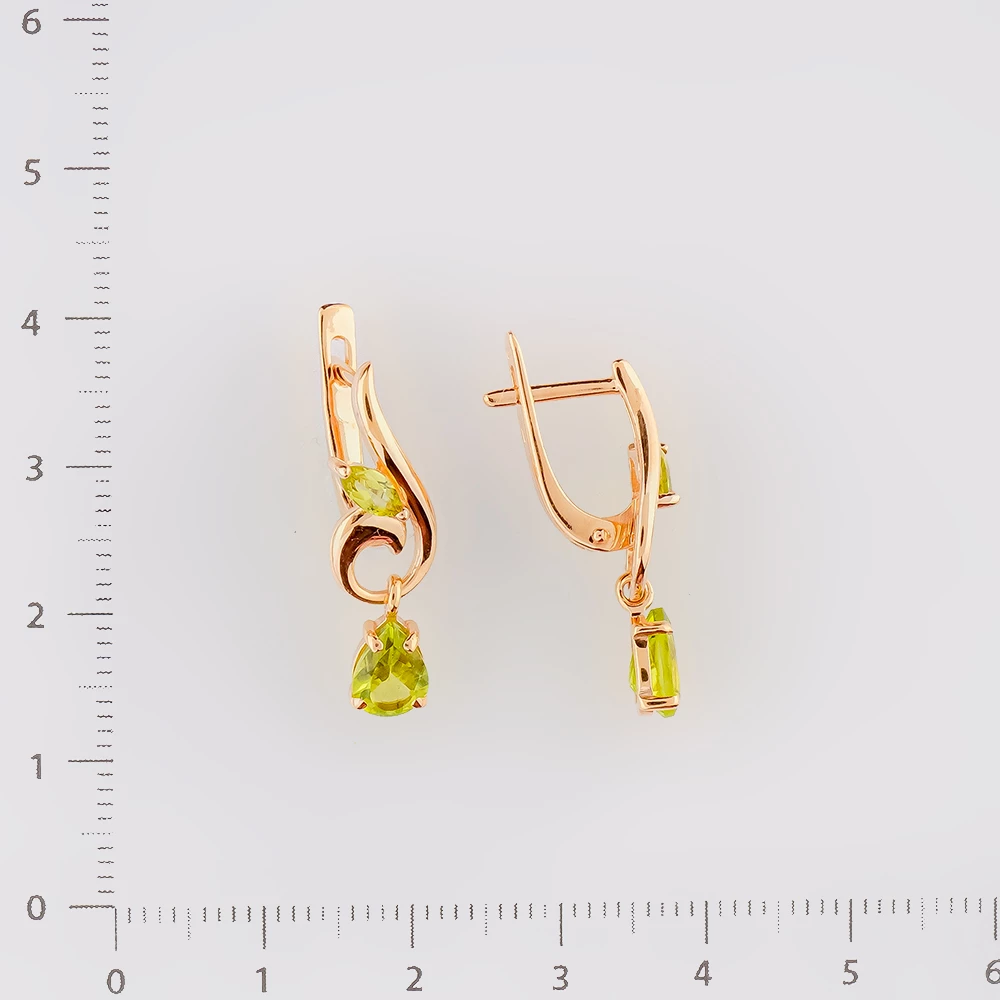 Серьги с хризолитом из красного золота 585 пробы