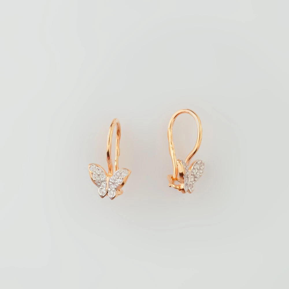 Серьги с фианитом из красного золота 585 пробы