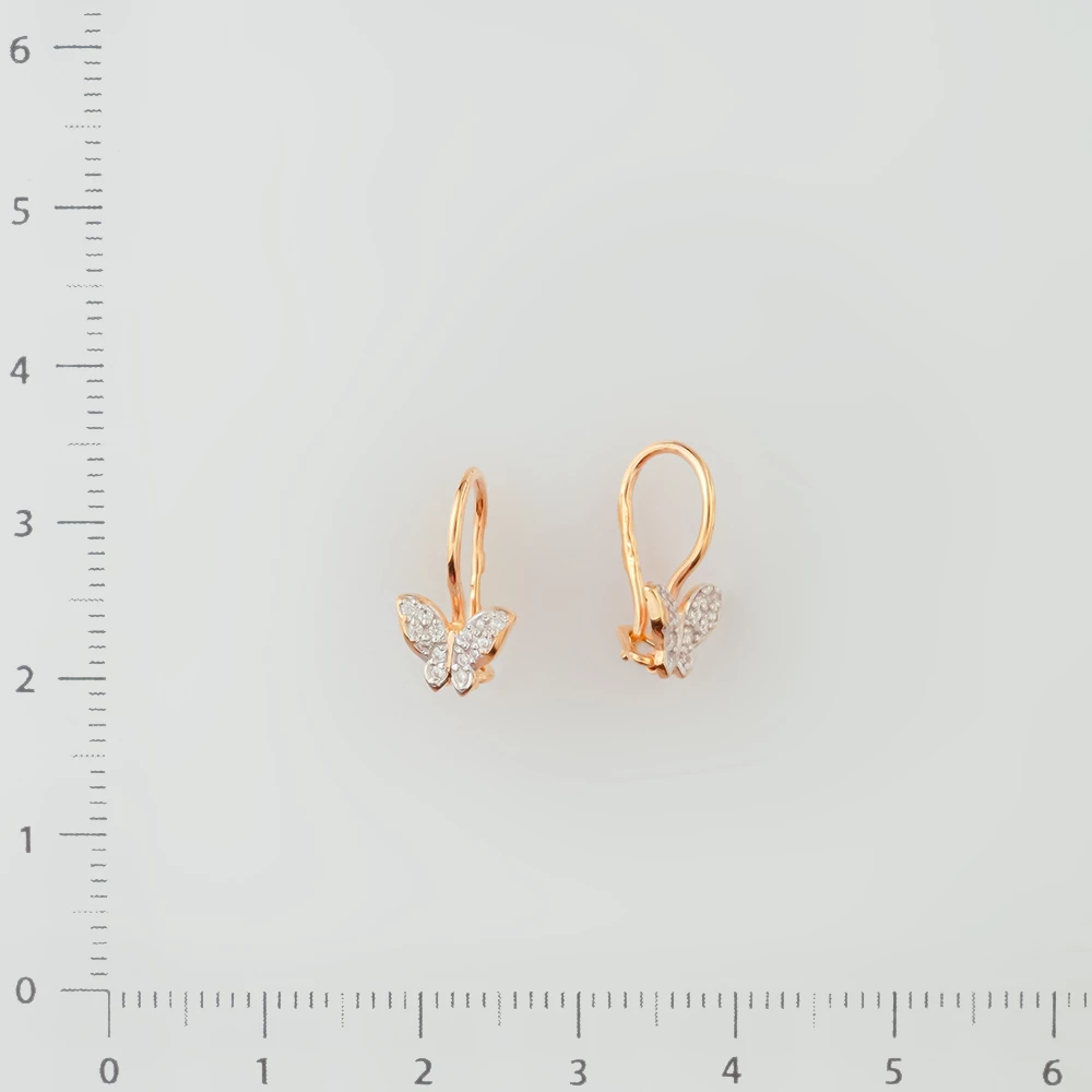 Серьги с фианитом из красного золота 585 пробы