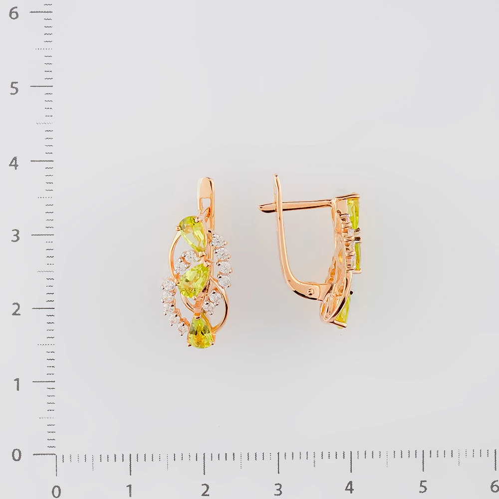 Серьги с хризолитом из красного золота 585 пробы
