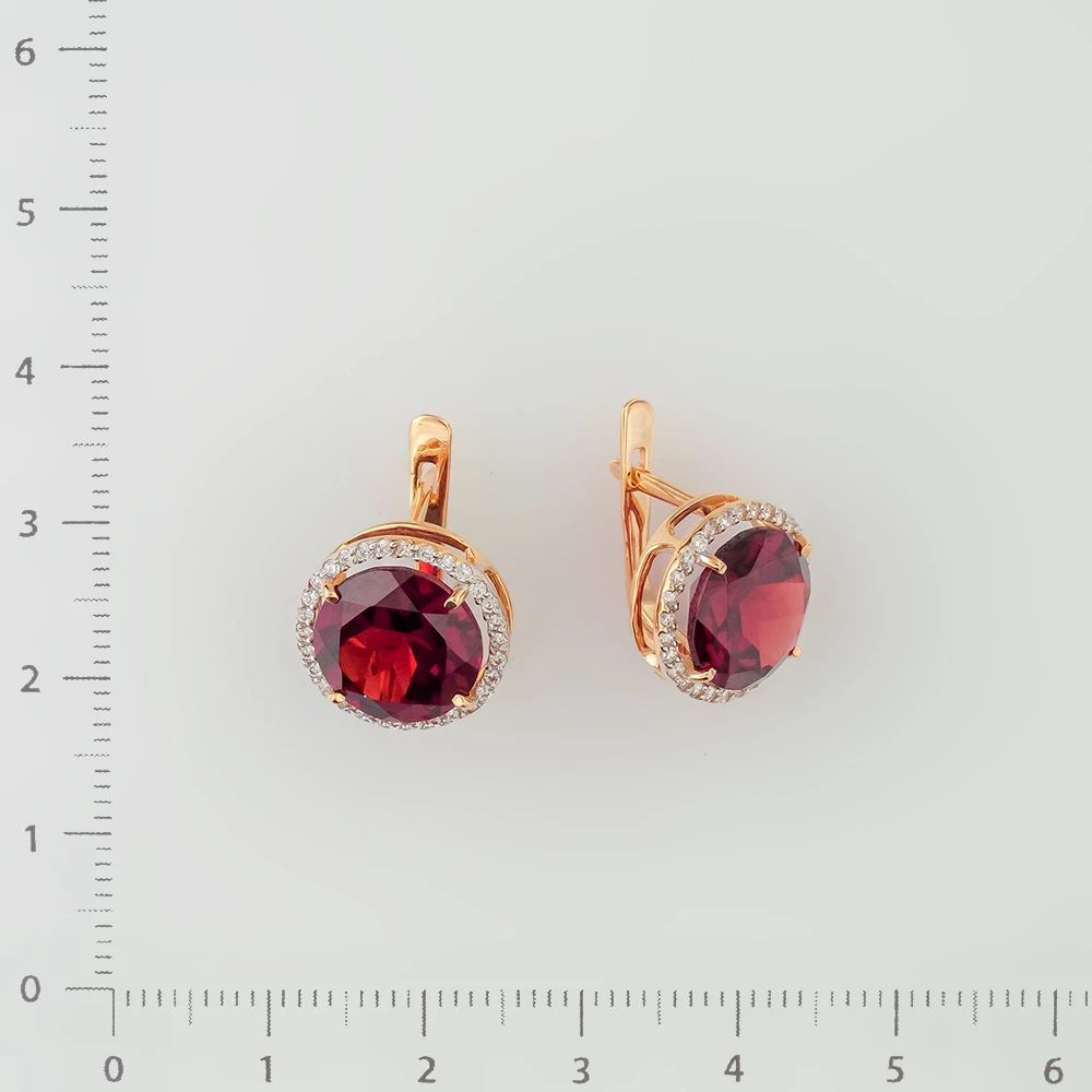 Серьги с гранатом из красного золота 585 пробы