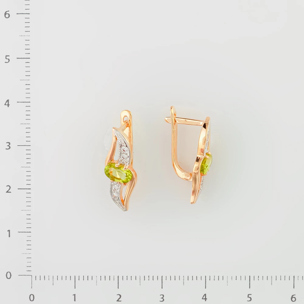 Серьги с хризолитом из красного золота 585 пробы