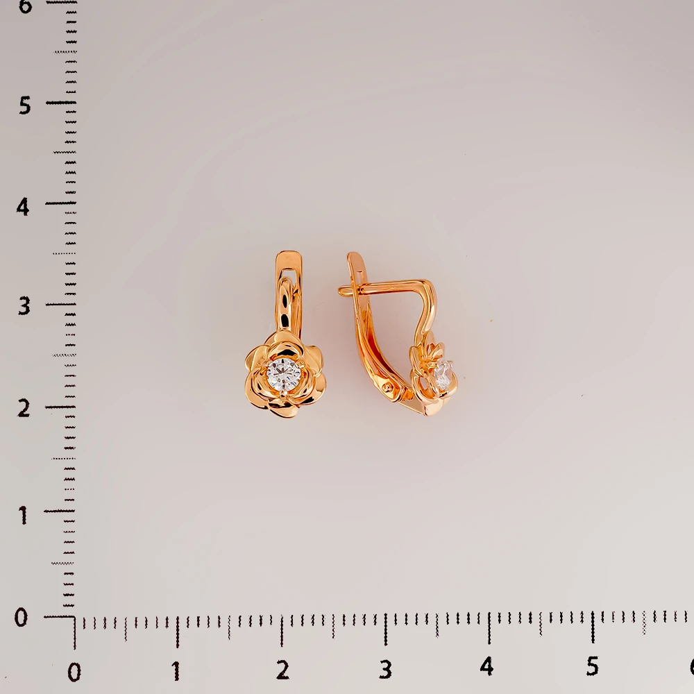 Серьги с фианитом из красного золота 585 пробы