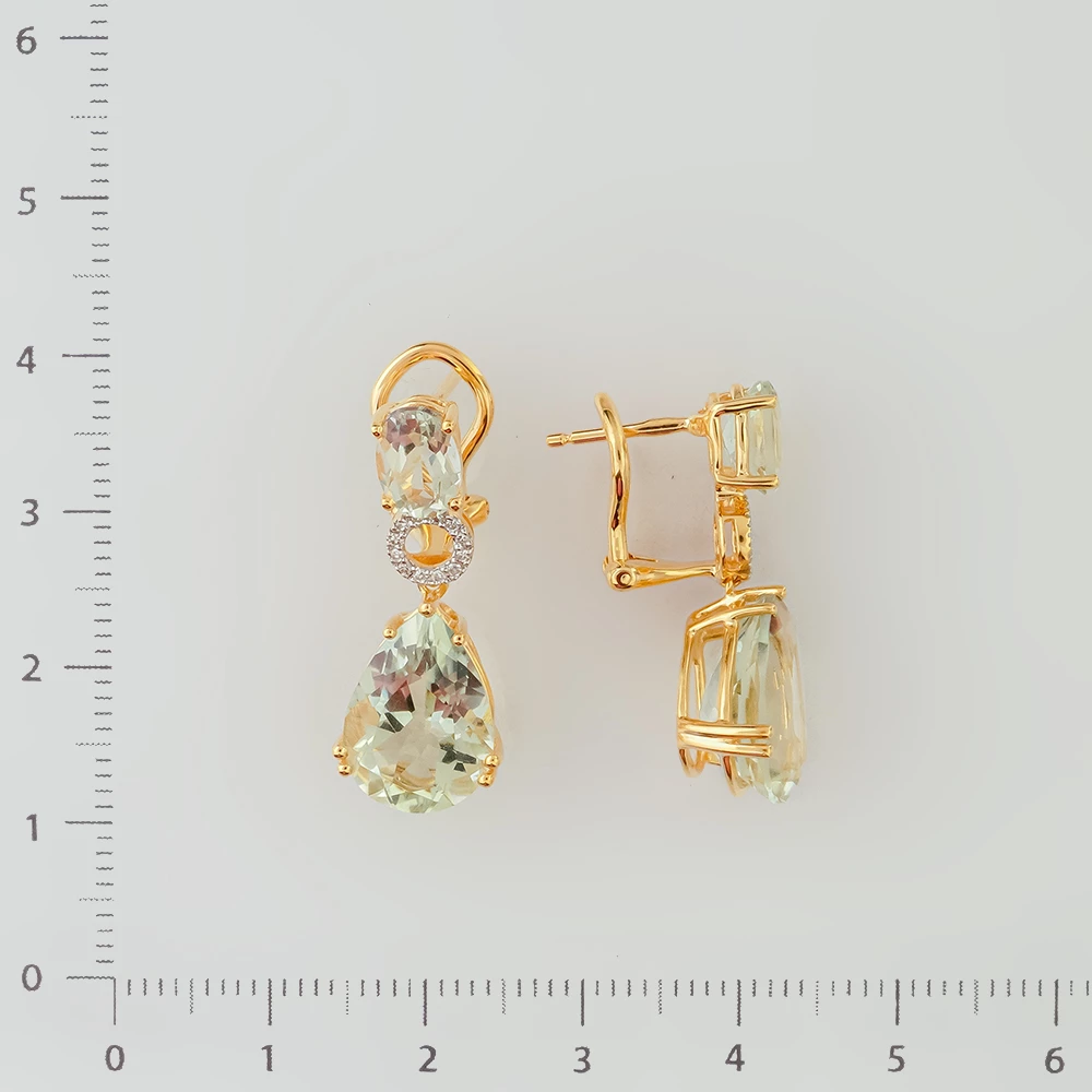 Серьги с празиолитом из желтого золота 585 пробы