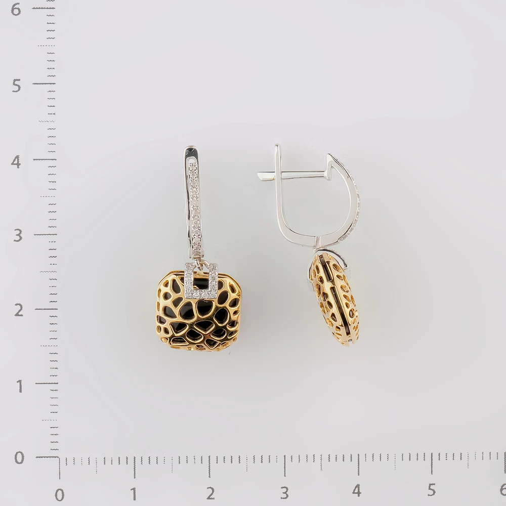 Серьги с ониксом из желтого золота 585 пробы
