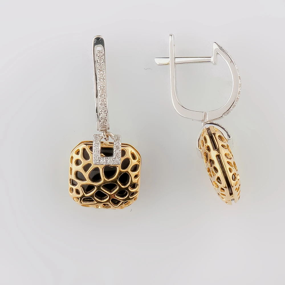 Серьги с ониксом из желтого золота 585 пробы