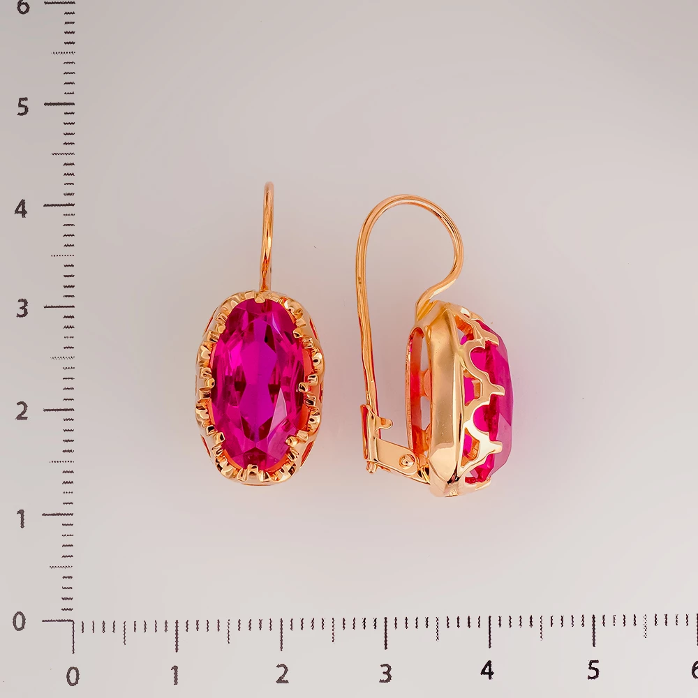 Серьги с корундом синтетическим из красного золота 583 пробы
