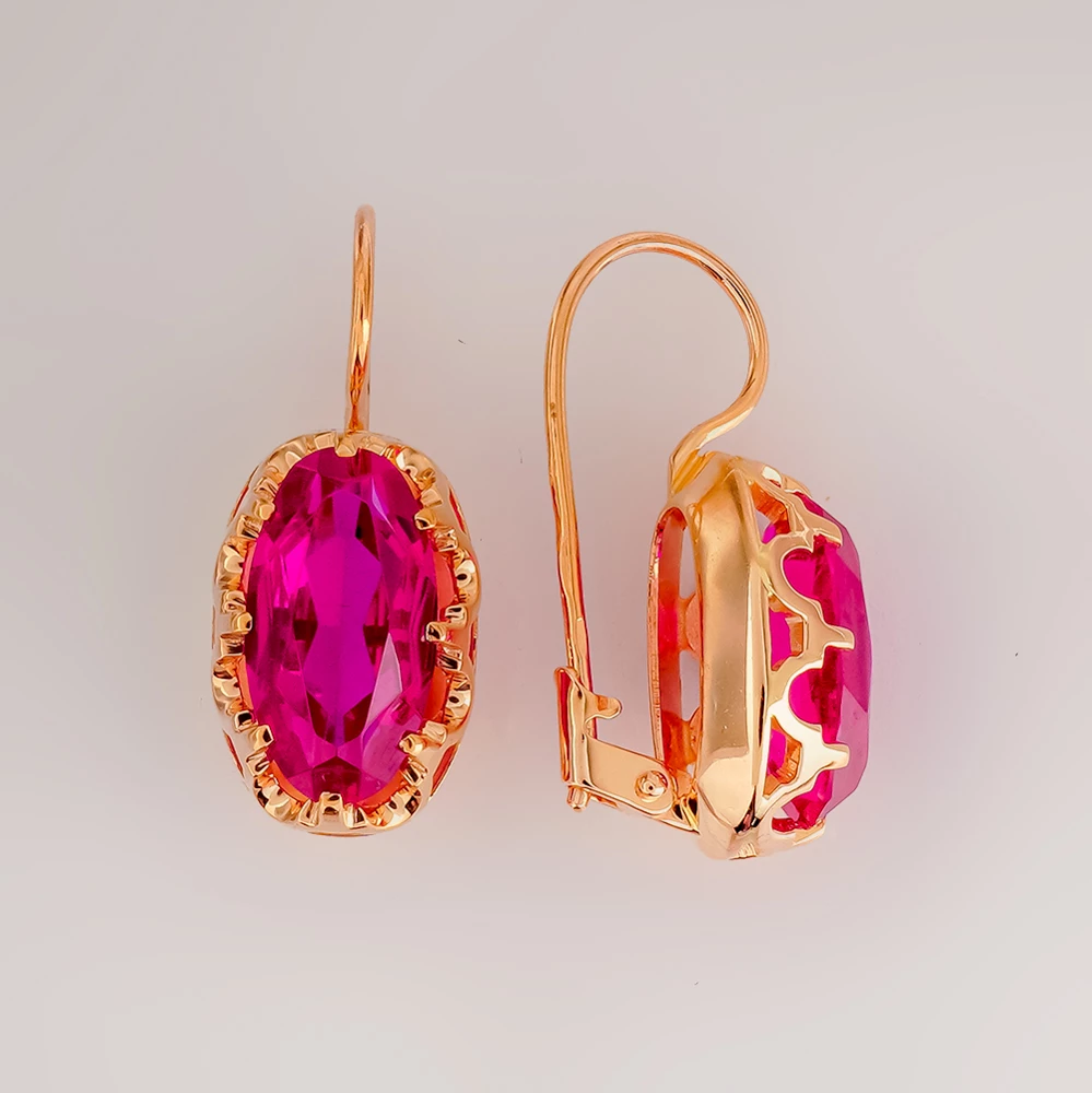 Серьги с корундом синтетическим из красного золота 583 пробы