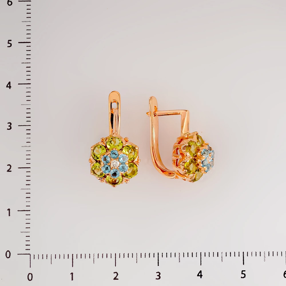 Серьги с хризолитом из красного золота 585 пробы