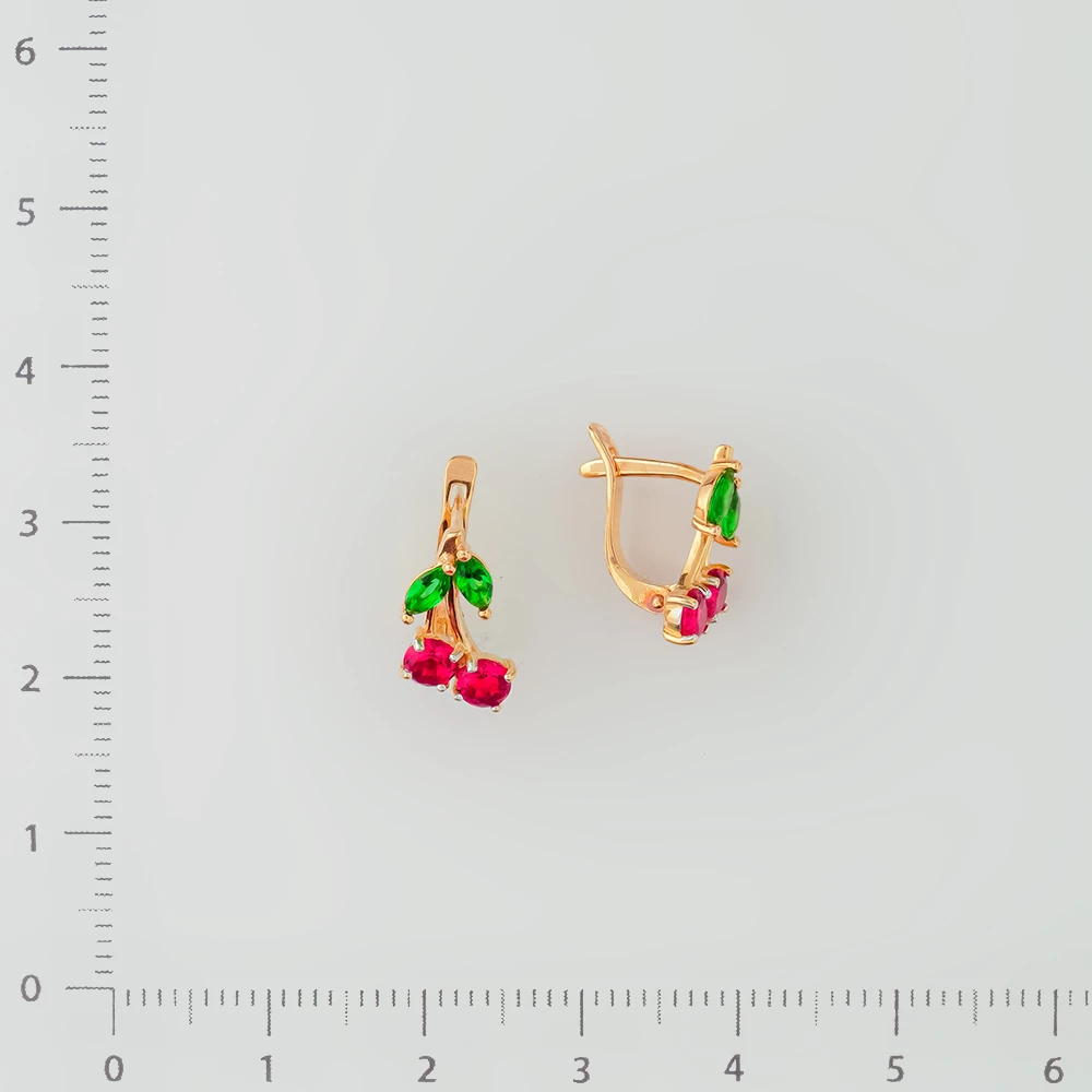 Серьги с фианитом из красного золота 585 пробы