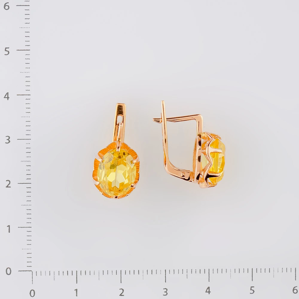 Серьги с корундом синтетическим из красного золота 583 пробы