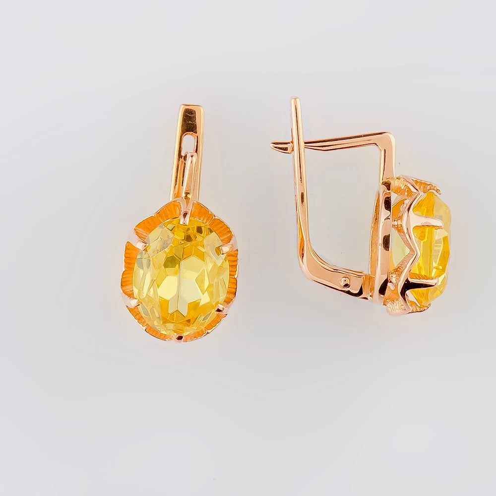 Серьги с корундом синтетическим из красного золота 583 пробы