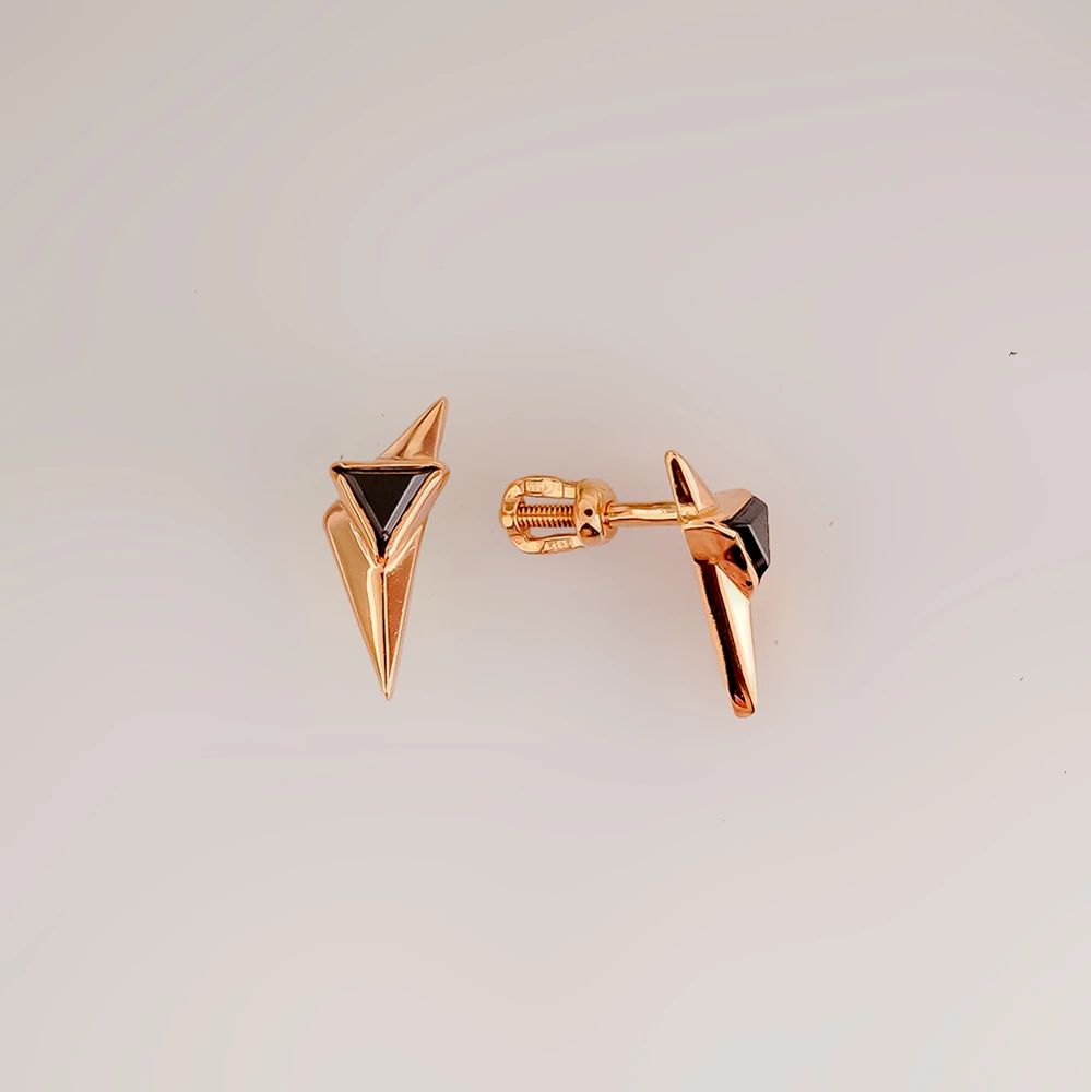 Серьги с ониксом из красного золота 585 пробы