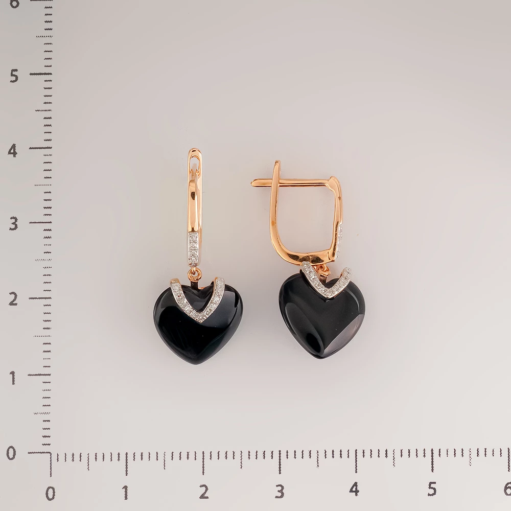 Серьги с ониксом из красного золота 585 пробы
