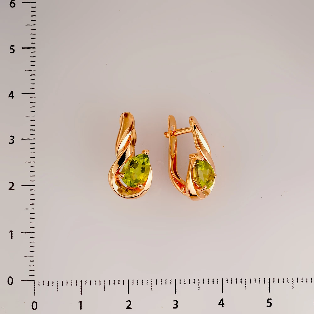 Серьги с хризолитом из красного золота 585 пробы
