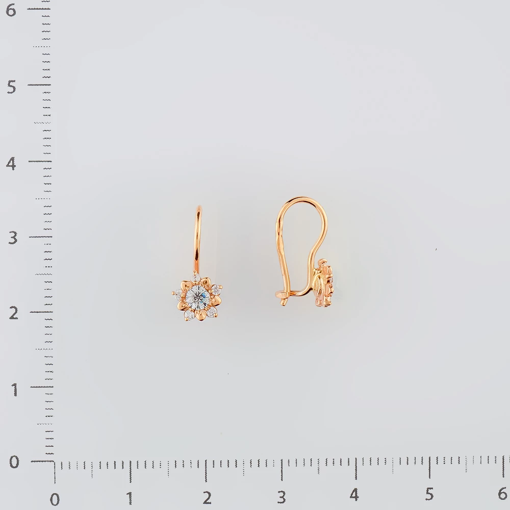 Серьги с фианитом из красного золота 375 пробы