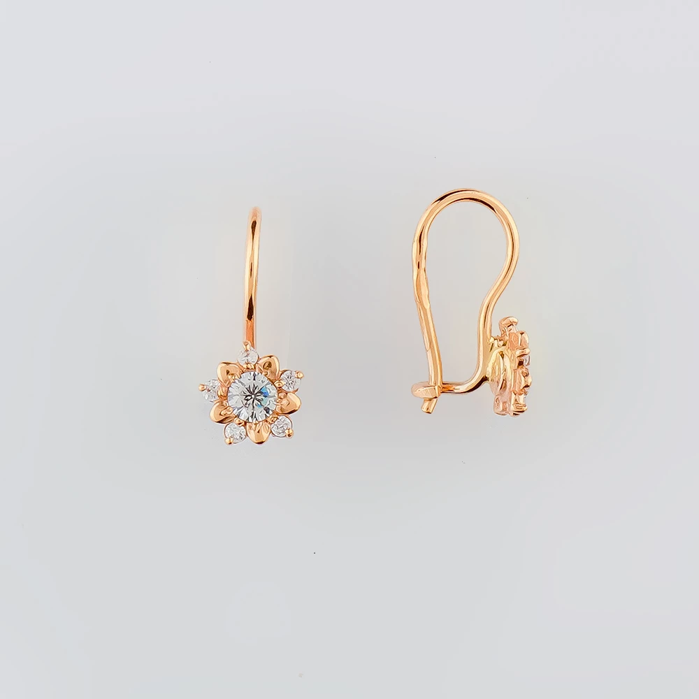 Серьги с фианитом из красного золота 375 пробы