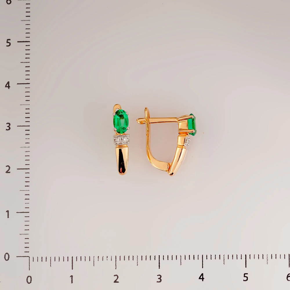 Серьги с изумрудом синтетическим из красного золота 585 пробы