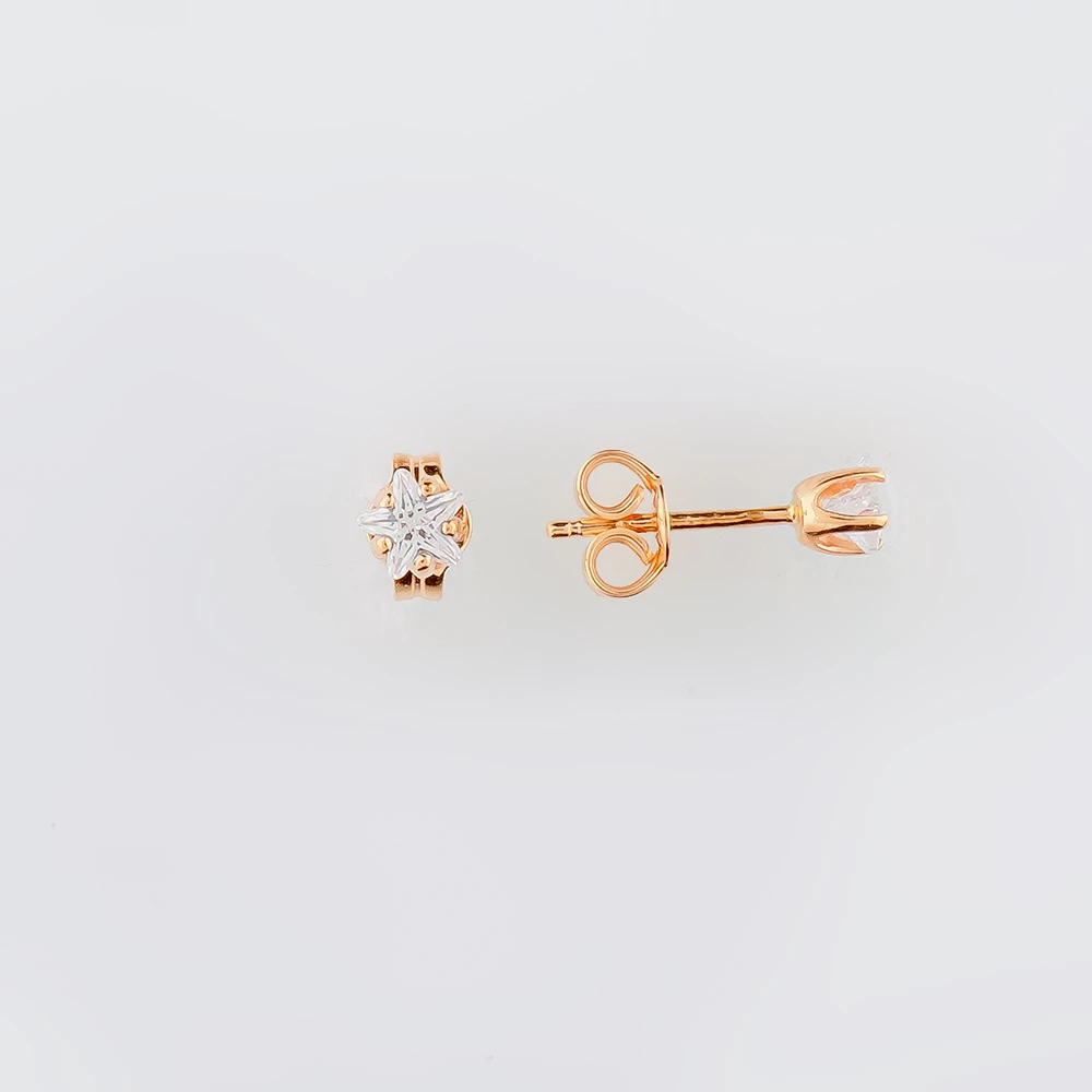 Серьги с фианитом из красного золота 585 пробы