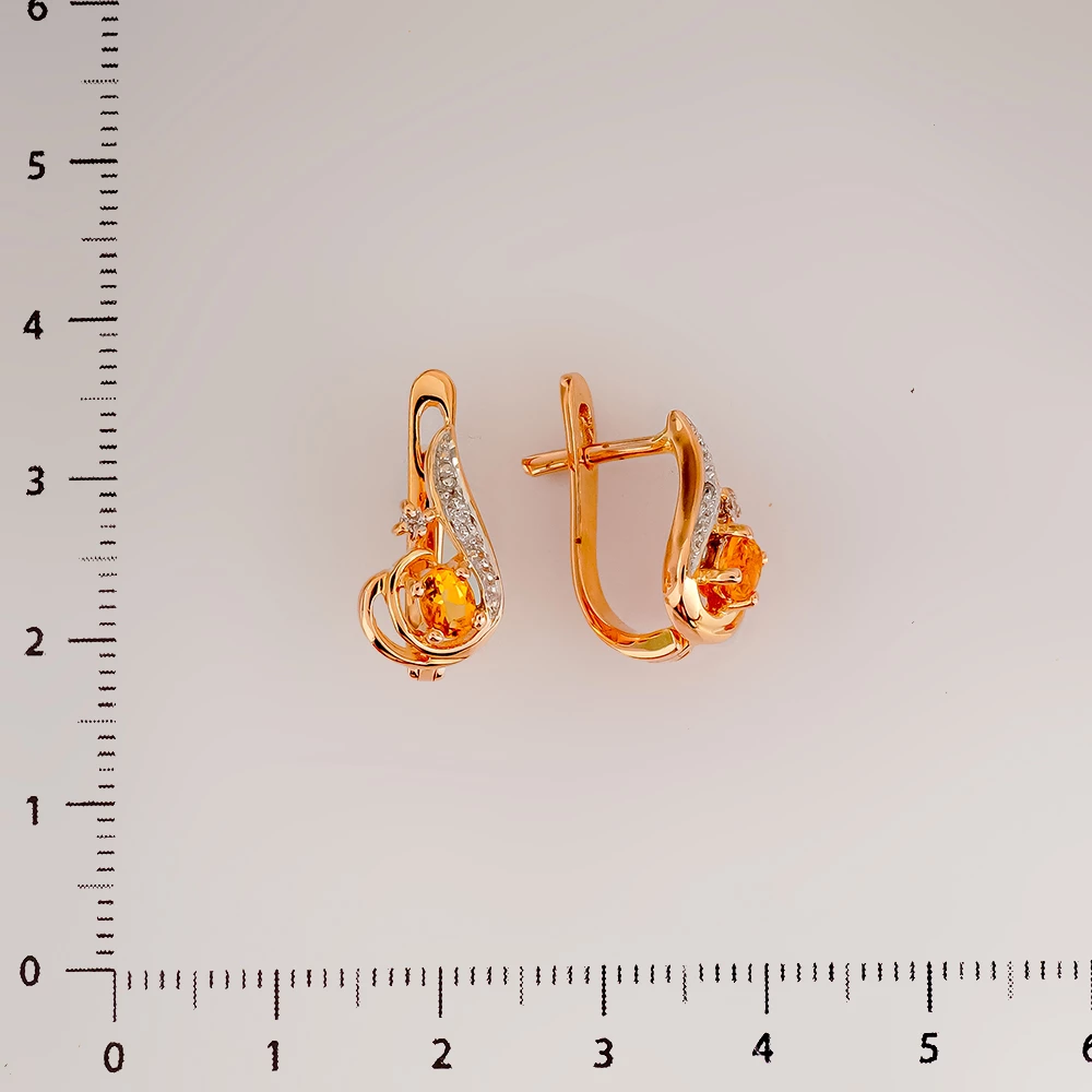Серьги с цитрином из красного золота 585 пробы