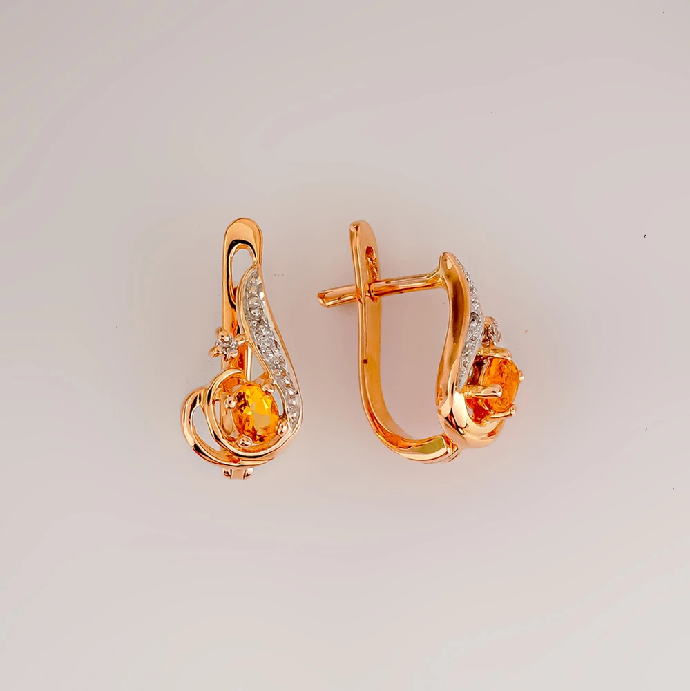Серьги с цитрином из красного золота 585 пробы