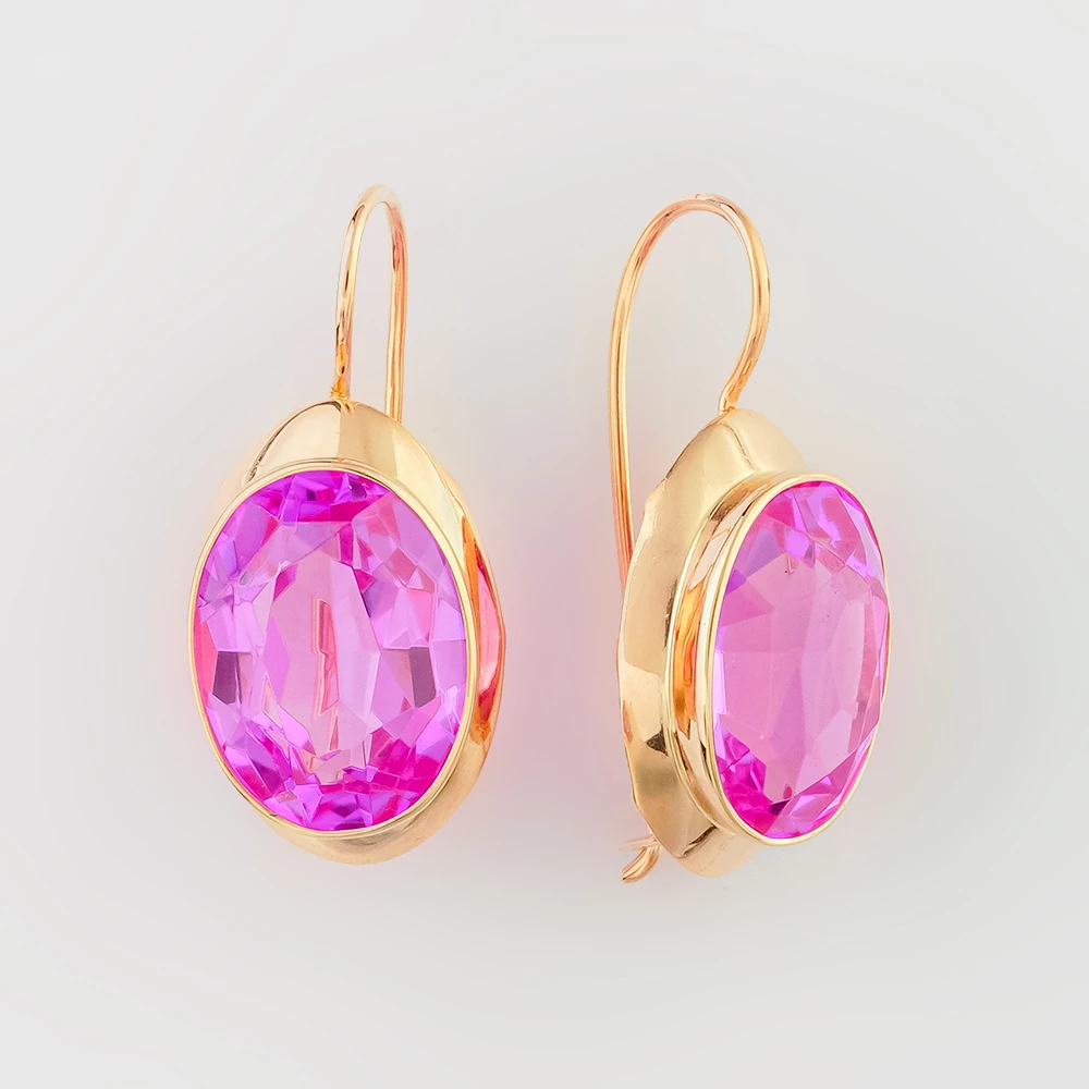 Серьги с корундом синтетическим из красного золота 583 пробы