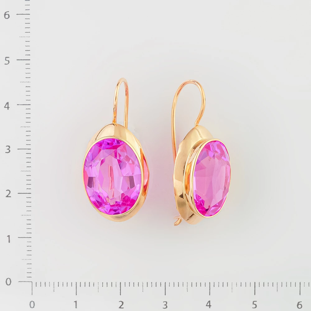 Серьги с корундом синтетическим из красного золота 583 пробы